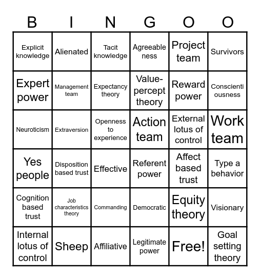 Organizational behavior Bingo Card