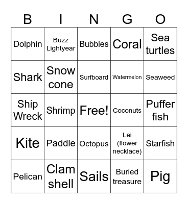 Tropical Disney Bingo@ Bingo Card