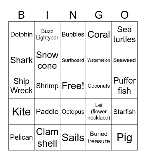 Tropical Disney Bingo@ Bingo Card