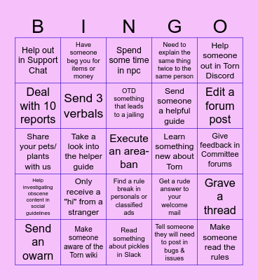 Helper Bingo Card