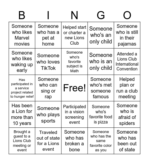 Human Bingo Card
