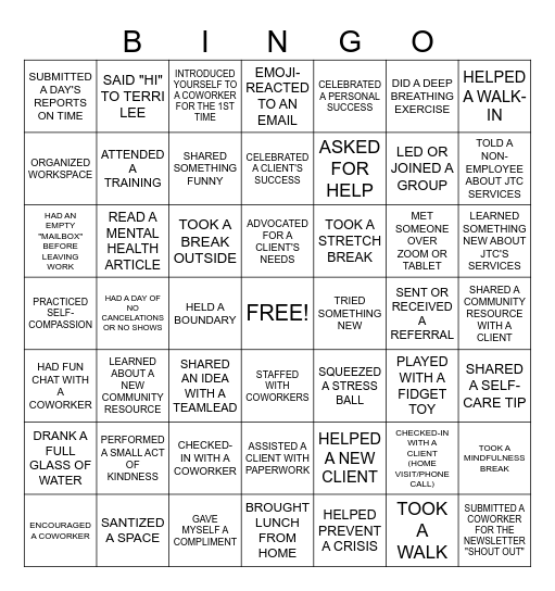 JTC 50TH ANNIVERSARY Bingo Card