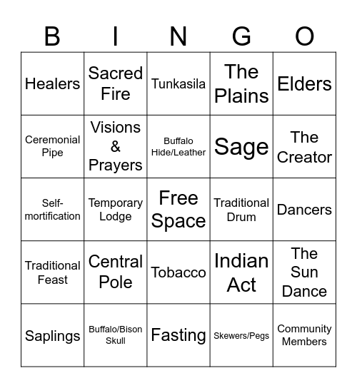 Indigenous Seminar Bingo Card