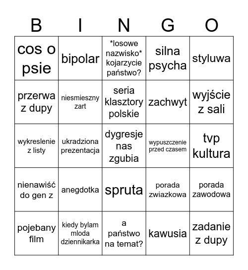 telewizyjne bingo Card