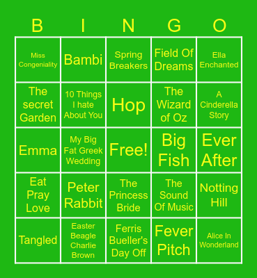 Spring Movie Bingo Card