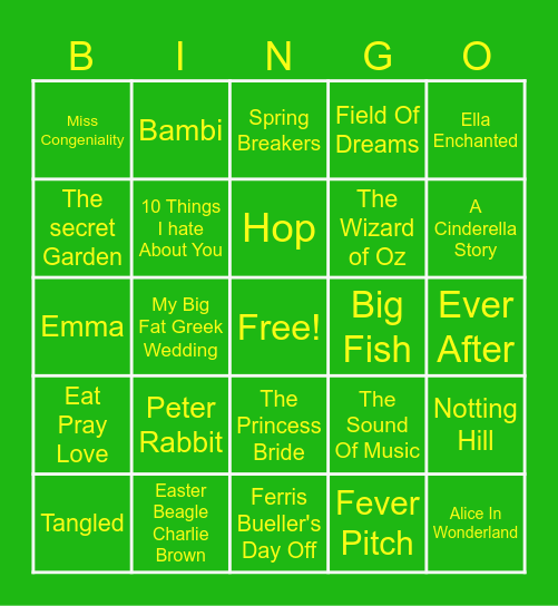 Spring Movie Bingo Card