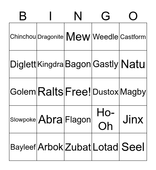 POKEMON BINGO  Bingo Card