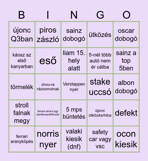 2025 Sanghai Nagydíj Bingo Card