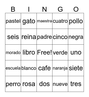 Spanish Bingo Card
