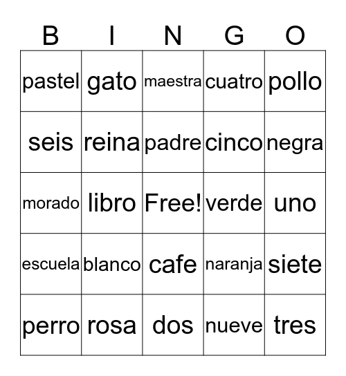 Spanish Bingo Card