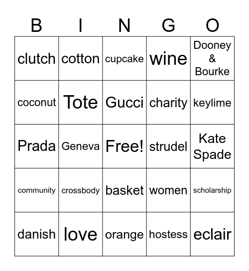 Purses & Pastries Bingo Card