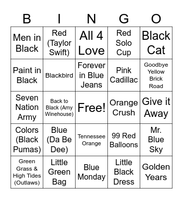 Colors 2025 Bingo Card