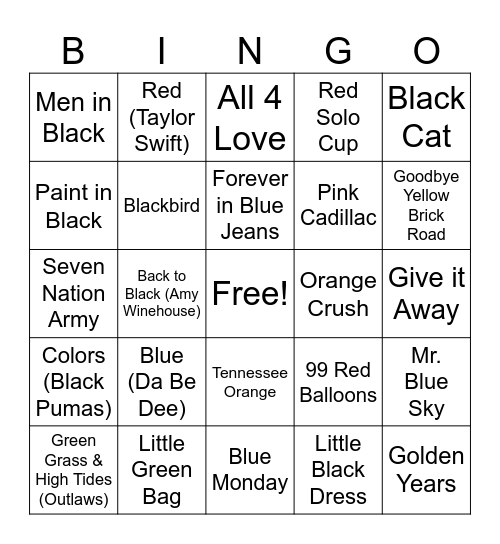 Colors 2025 Bingo Card