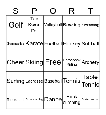 Sports Bingo Card