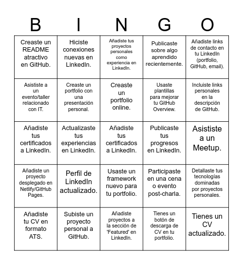 Bingo Charla Empleo IT Bingo Card
