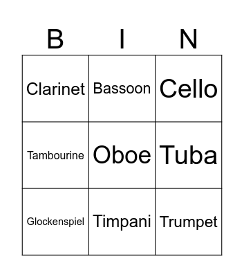 Instruments of the Orchestra Bingo Card