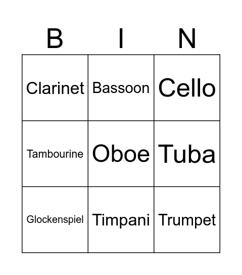 Instruments of the Orchestra Bingo Card