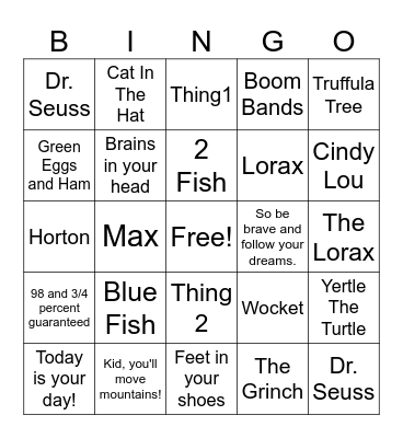 Dr. Seuss - Oh, the Places You'll Go! Bingo Card