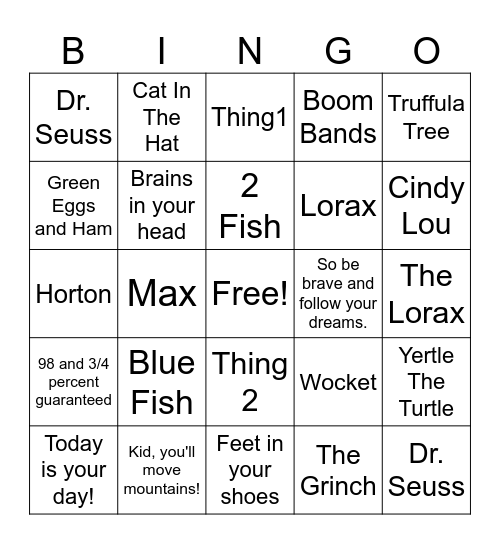 Dr. Seuss - Oh, the Places You'll Go! Bingo Card