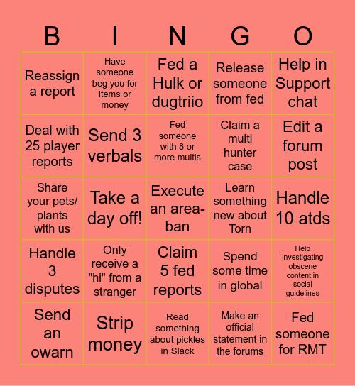 Admin Bingo Card