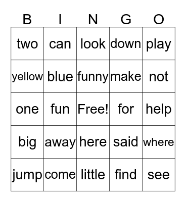 Grade 1 List 1 Bingo Card