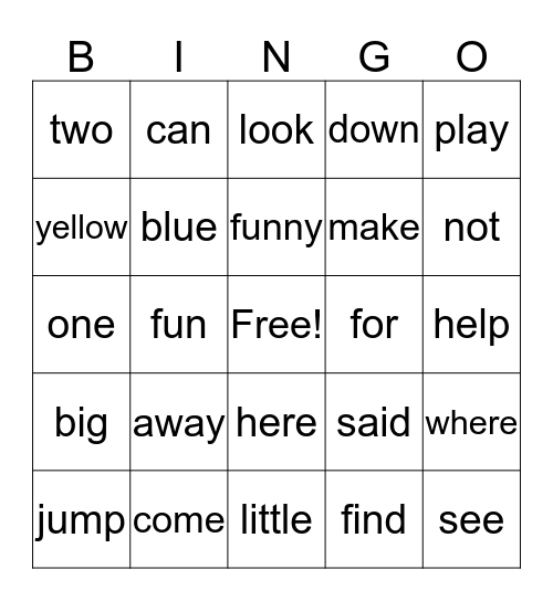 Grade 1 List 1 Bingo Card