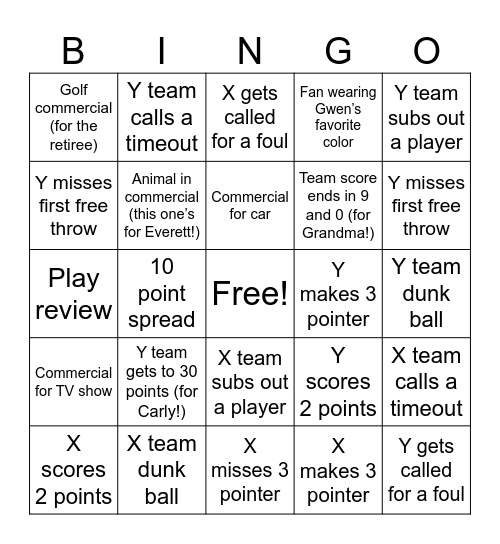 March Madness Bingo Card