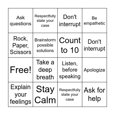 Conflict Resolution BINGO Card