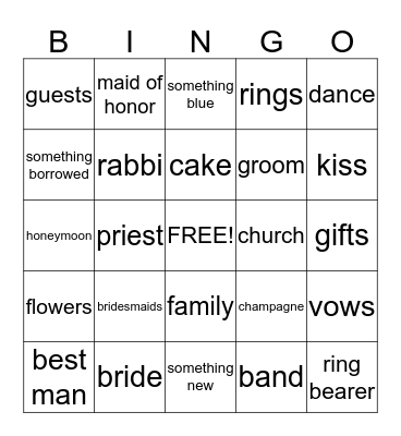 Misty's Wedding Shower Bingo Card