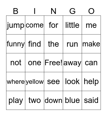 Grade 1 List 1 Bingo Card