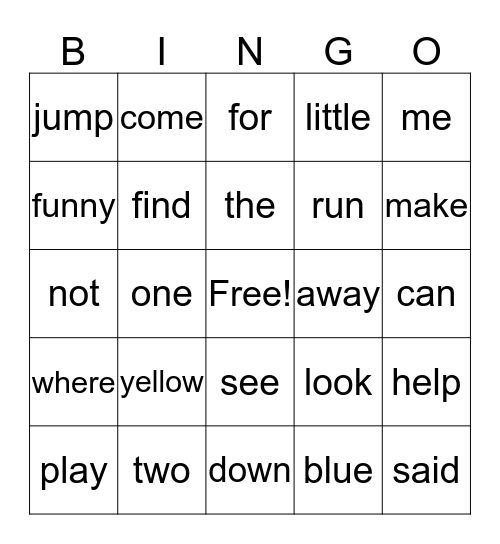 Grade 1 List 1 Bingo Card