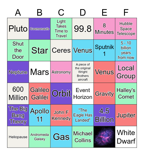 Space Trivia Bingo Card