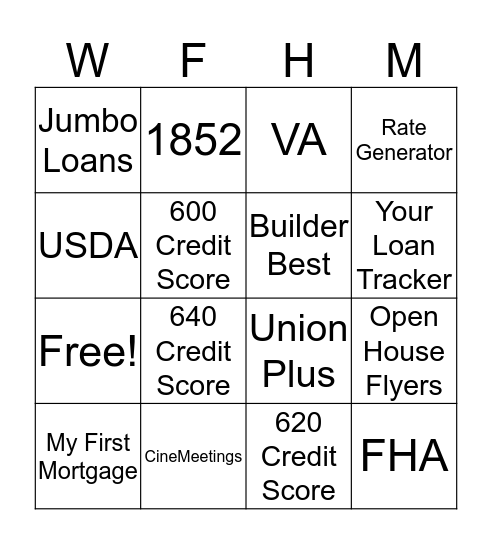 Wells Fargo Products and Tools Bingo Card