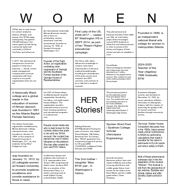 Women's History Month Bingo Card