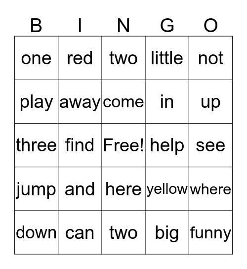 Grade 1 List 1 Bingo Card