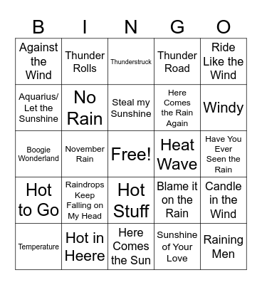Weather 2025 Bingo Card
