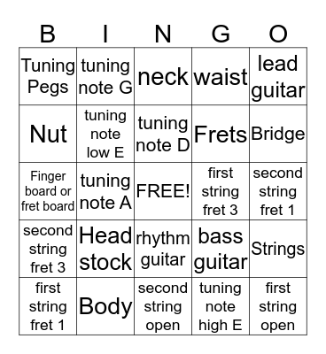 Guitar Bingo Card