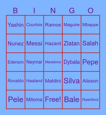 Football player Bingo Card