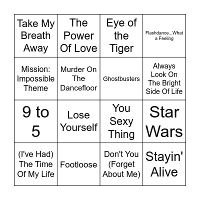 Music Bingo at the Movies The Soundtrack Round Bingo Card