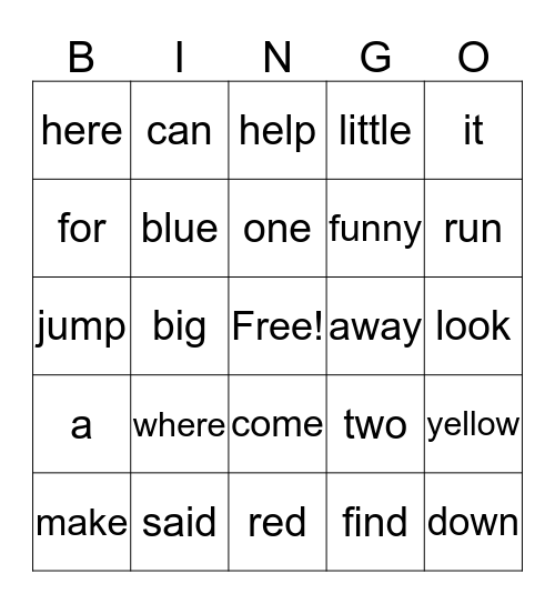 Grade 1 List 1 Bingo Card