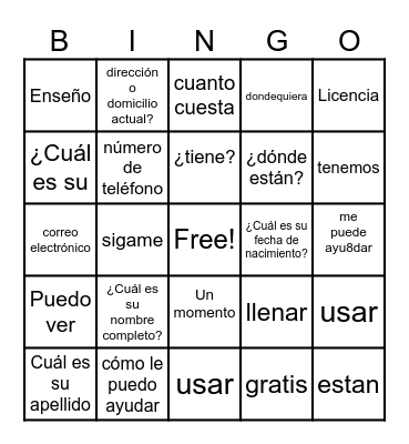 Spanish for Library Staff Bingo Card