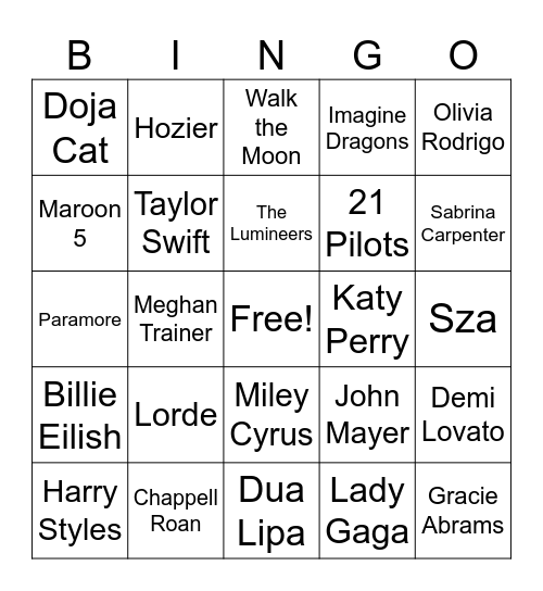 Modern Artists Bingo Card