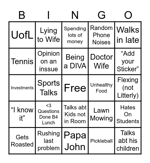 Trinkle Bingo Card