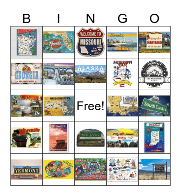 50 States Bingo Card