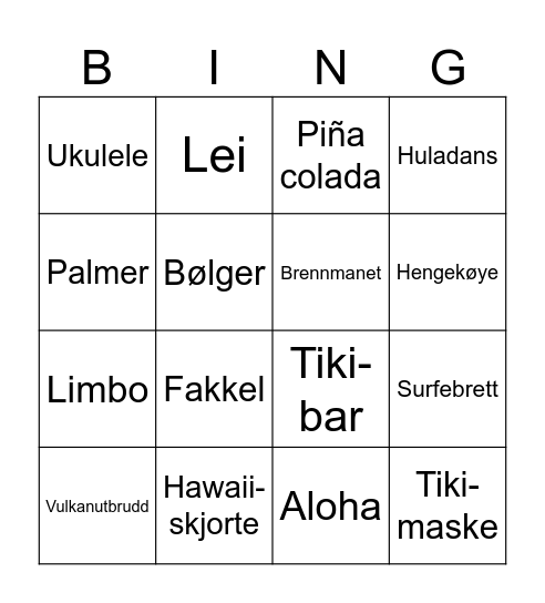 Tiki Bingo Card