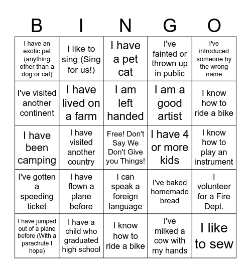 ME Team Bingo Card