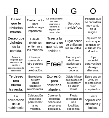 Festivales y celebraciones Bingo Card