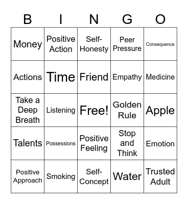 Positive Action Review Bingo Card