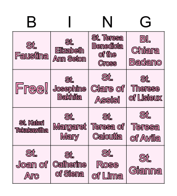 Saint Bingo! Bingo Card