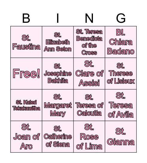 Saint Bingo! Bingo Card
